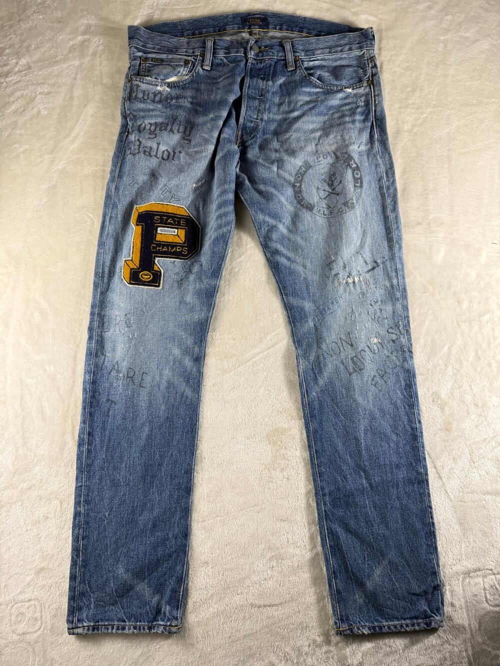 Polo Ralph Lauren The Sullivan Slim Patch Jeans Men's Size 34x32 Distressed